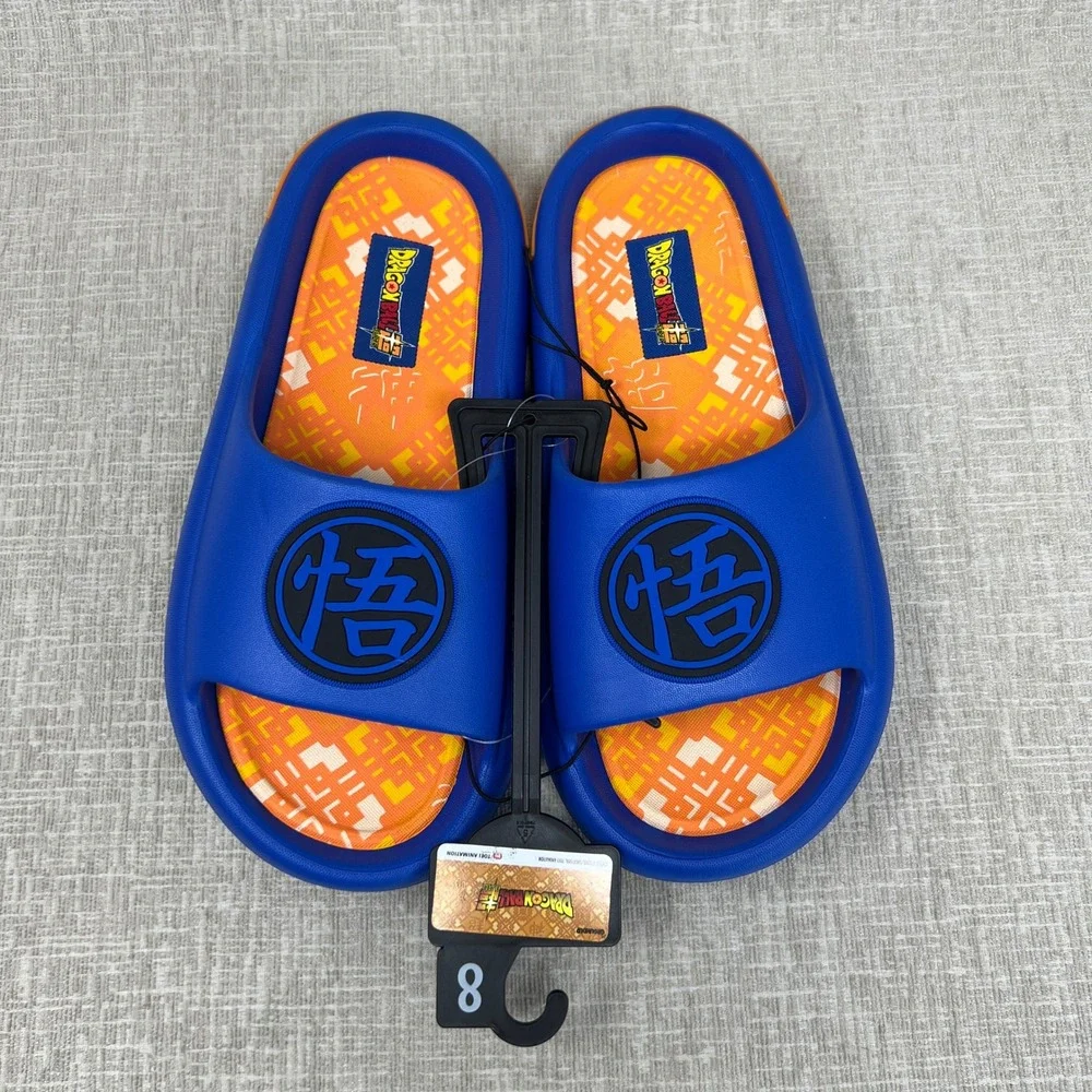 NEW Dragon Ball Super Goku Men's Size 8 Blue Orange Slide Sandals Ground Up